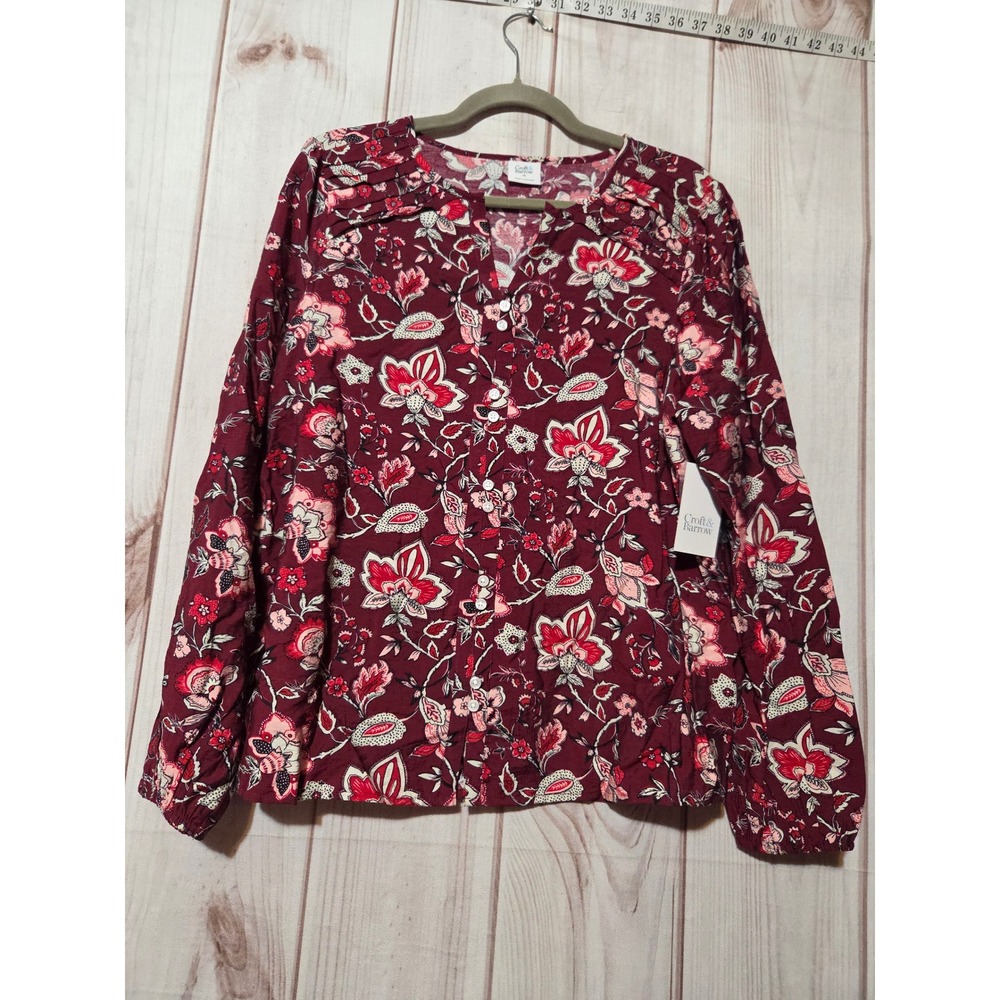Croft & Barrow Womens Burgundy Floral Paisley Button Neck Blouse M NWT Career